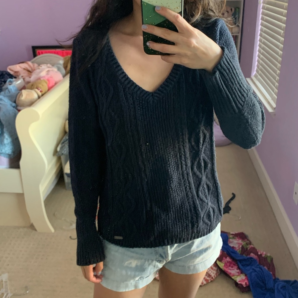 Hollister navy cable knit sweater
